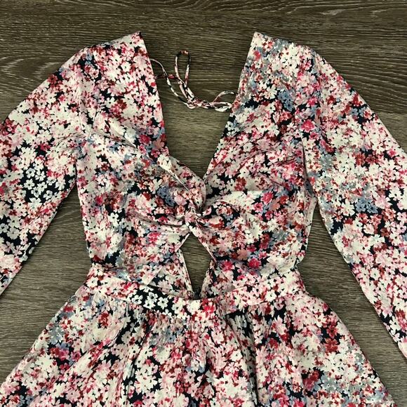 Michael Costello x REVOLVE Tabitha Dress XS Pink Floral Cutout Mini Long Sleeve - Picture 4 of 16